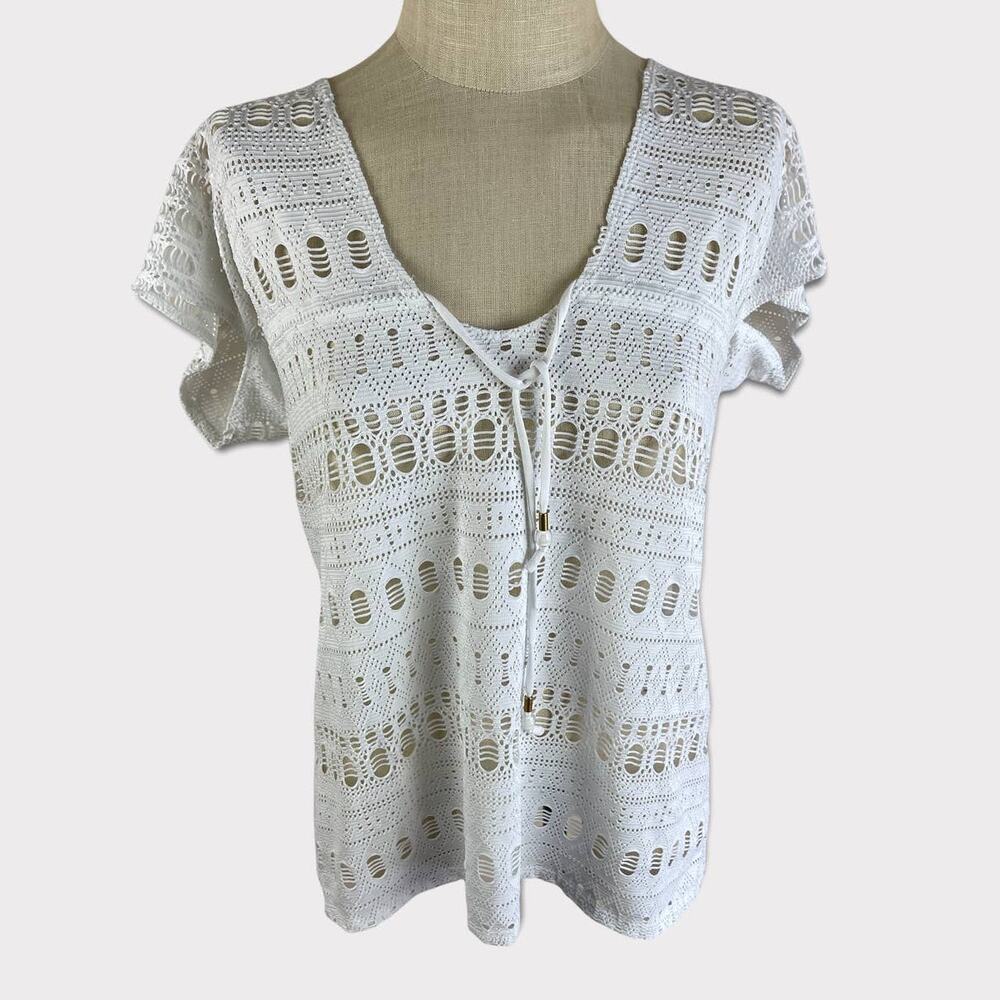 Wave Zone Womens White Swim Cover Up Top Small Cap Sleeve - Picture 2 of 11